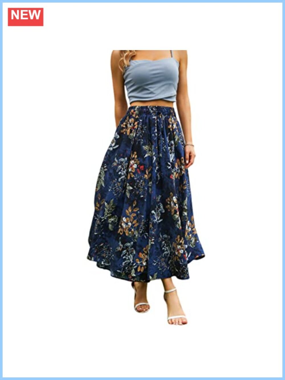 Women Maxi Skirt with Pockets Long Midi Length Elastic Waist